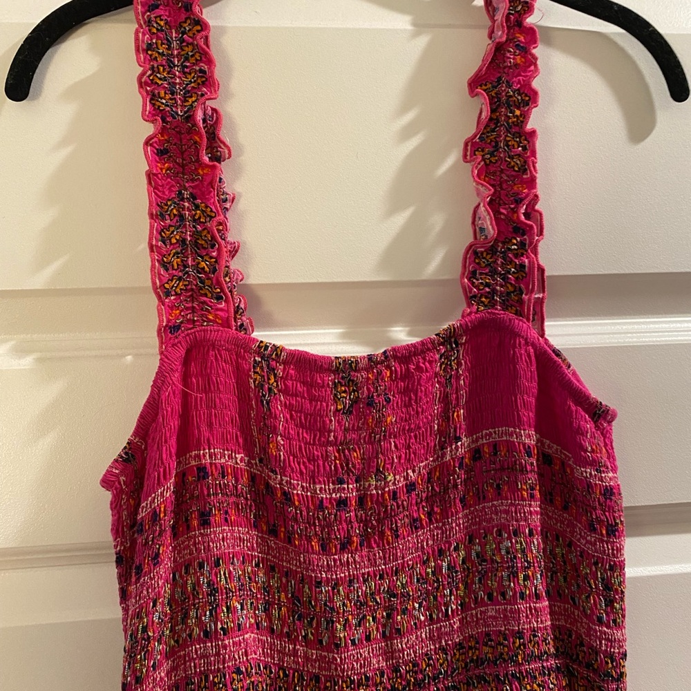 Pink smock top, floral pattern dress